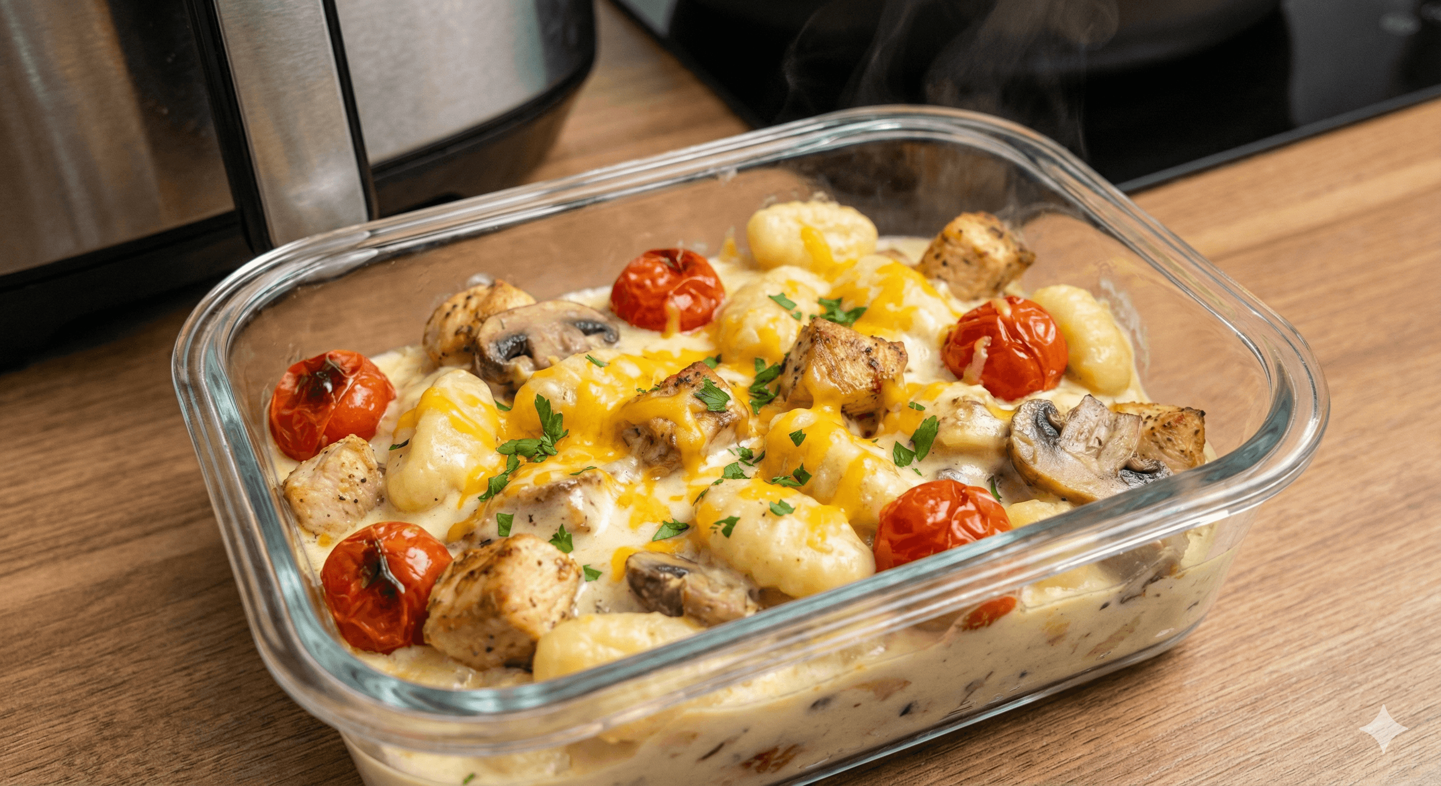 Gnocchis con Crema de Queso en Air Fryer