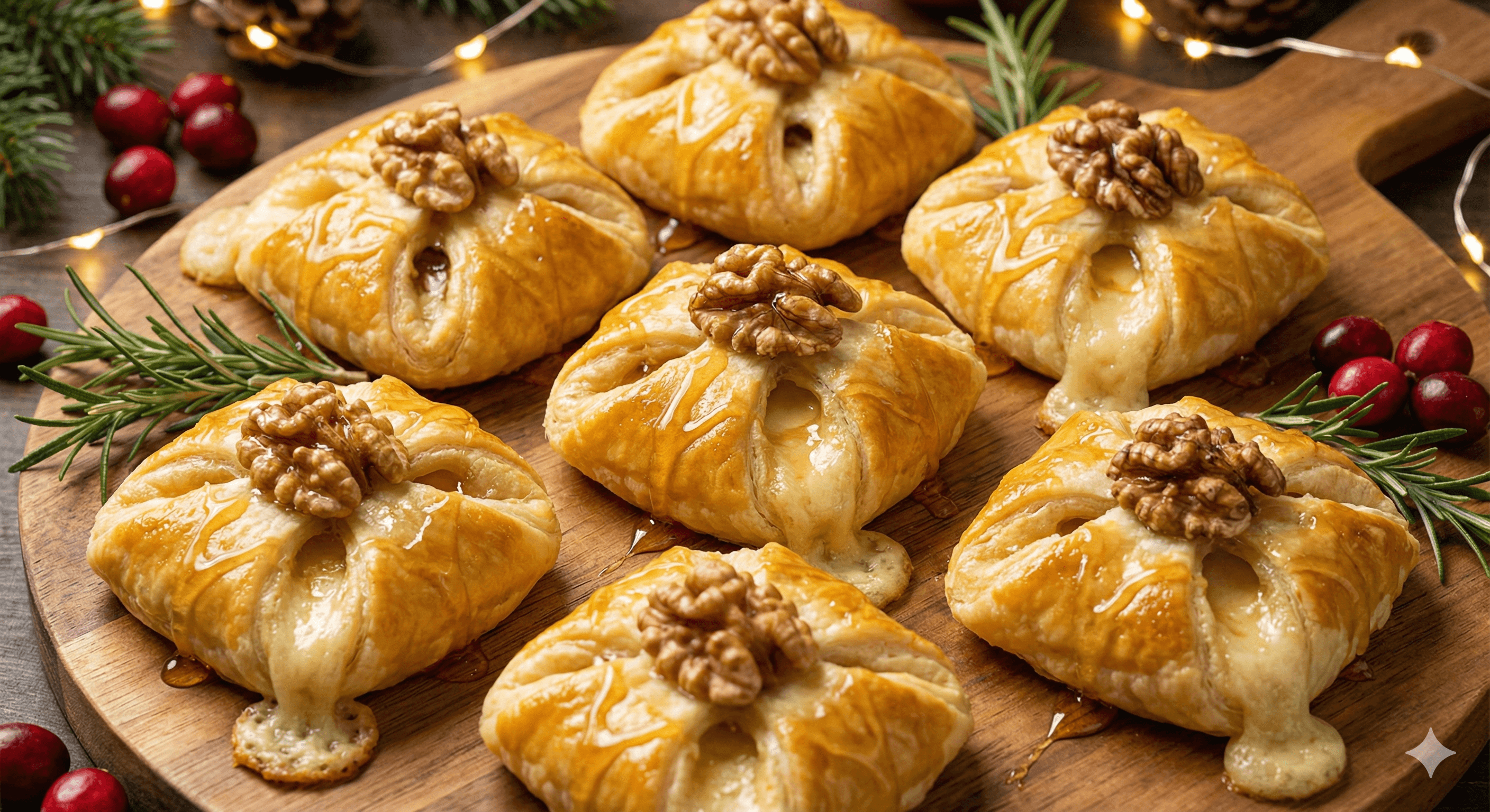 Hojaldritos Navideños de Brie, Panceta y Miel