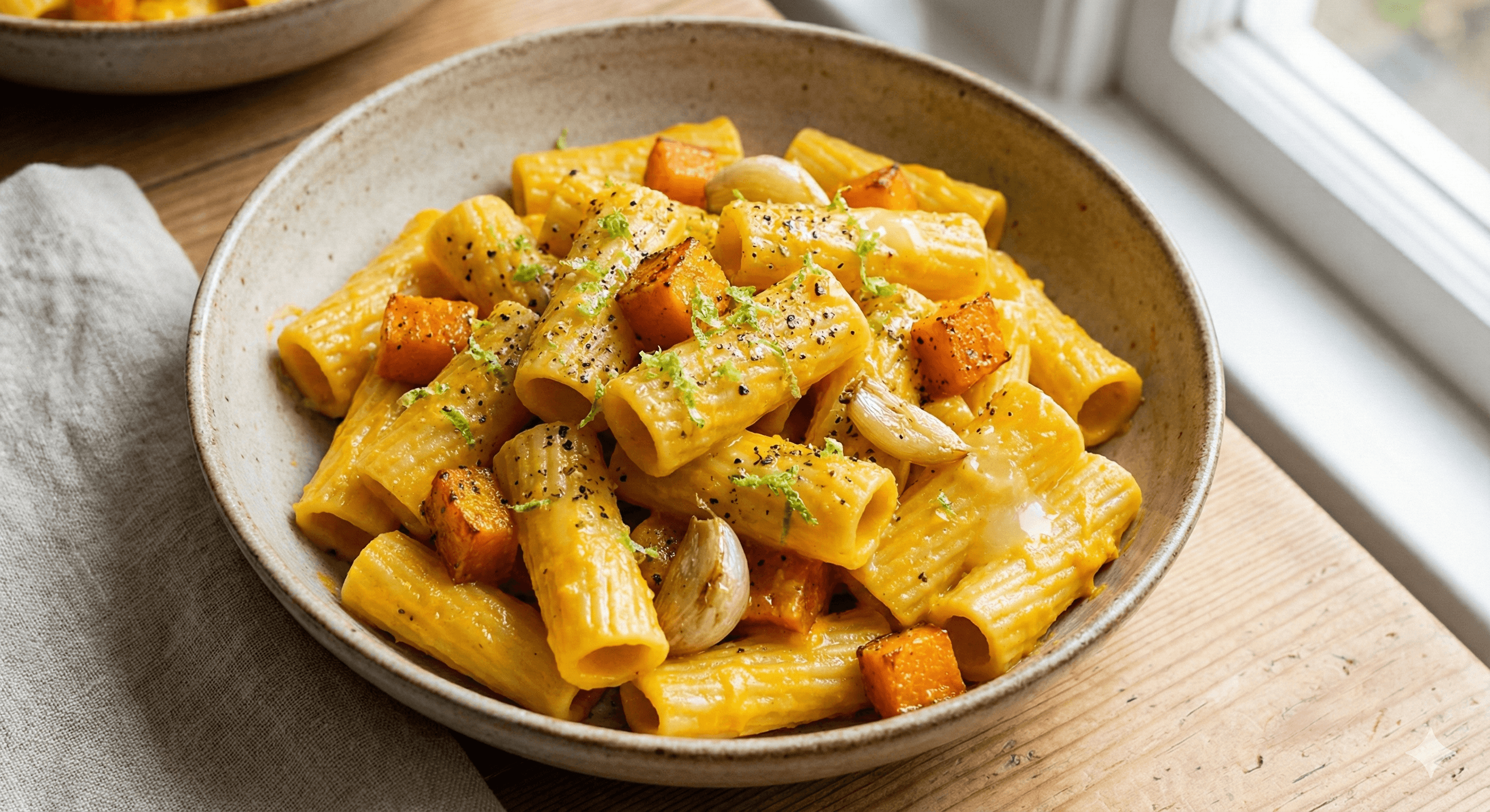 Pasta con Salsa de Calabaza, Mascarpone y Lima