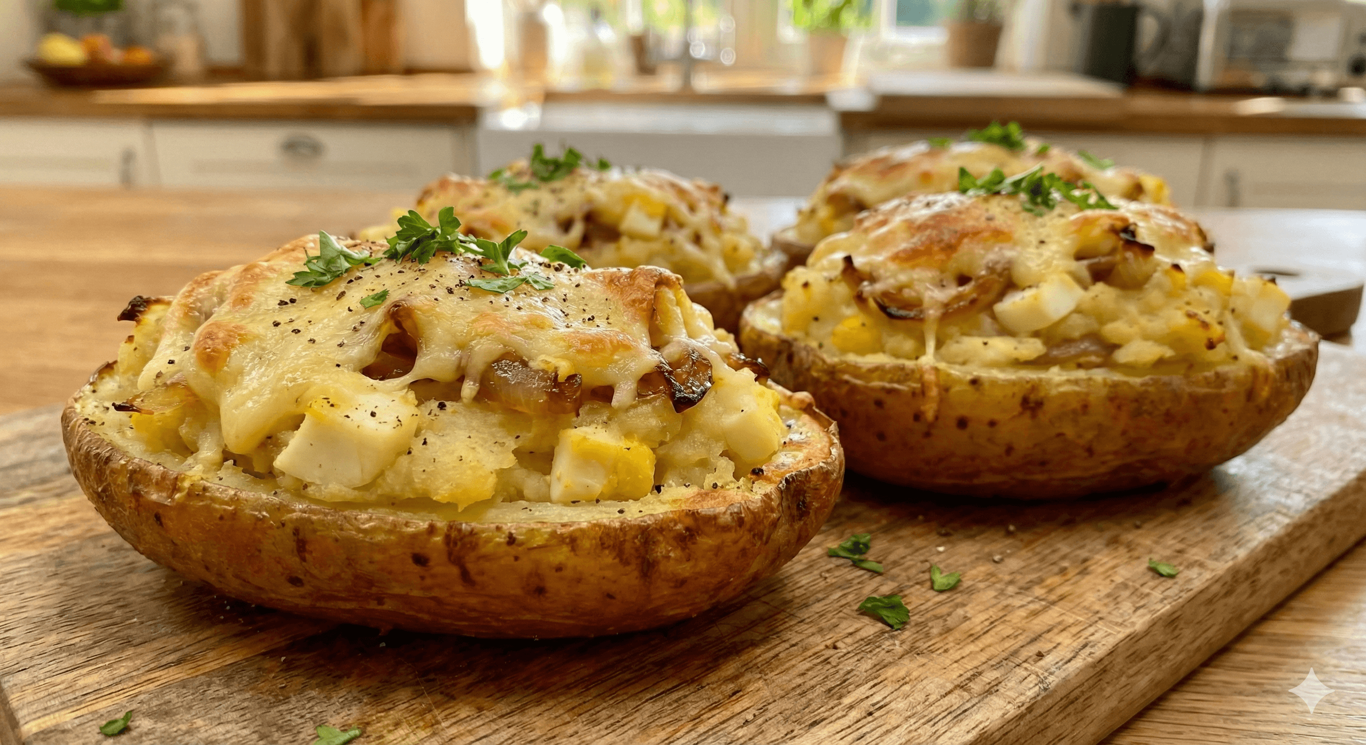 Patatas Rellenas de Huevo y Cebolla Caramelizada