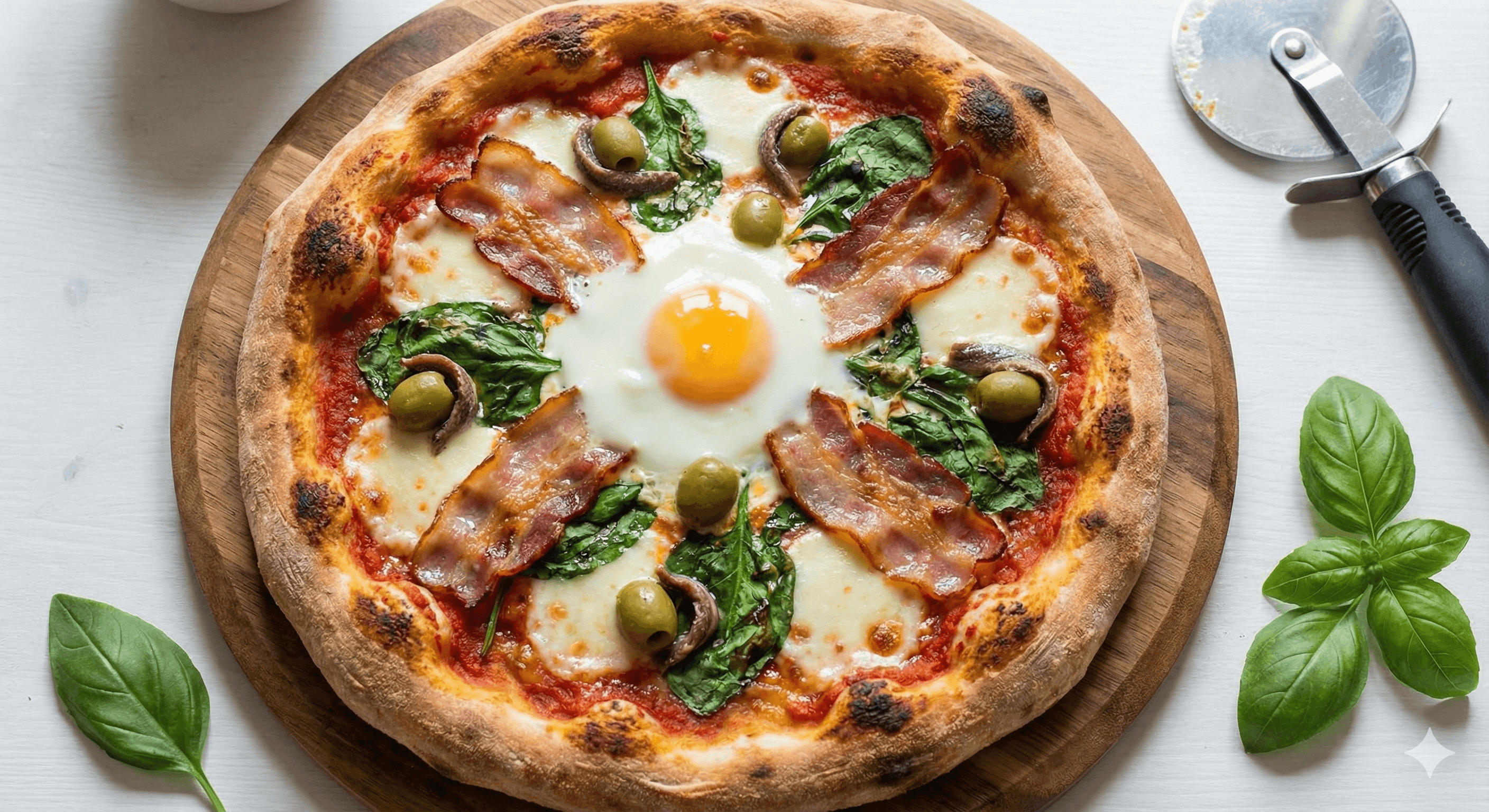 Pizza Casera con Bacon, Espinacas y Huevo