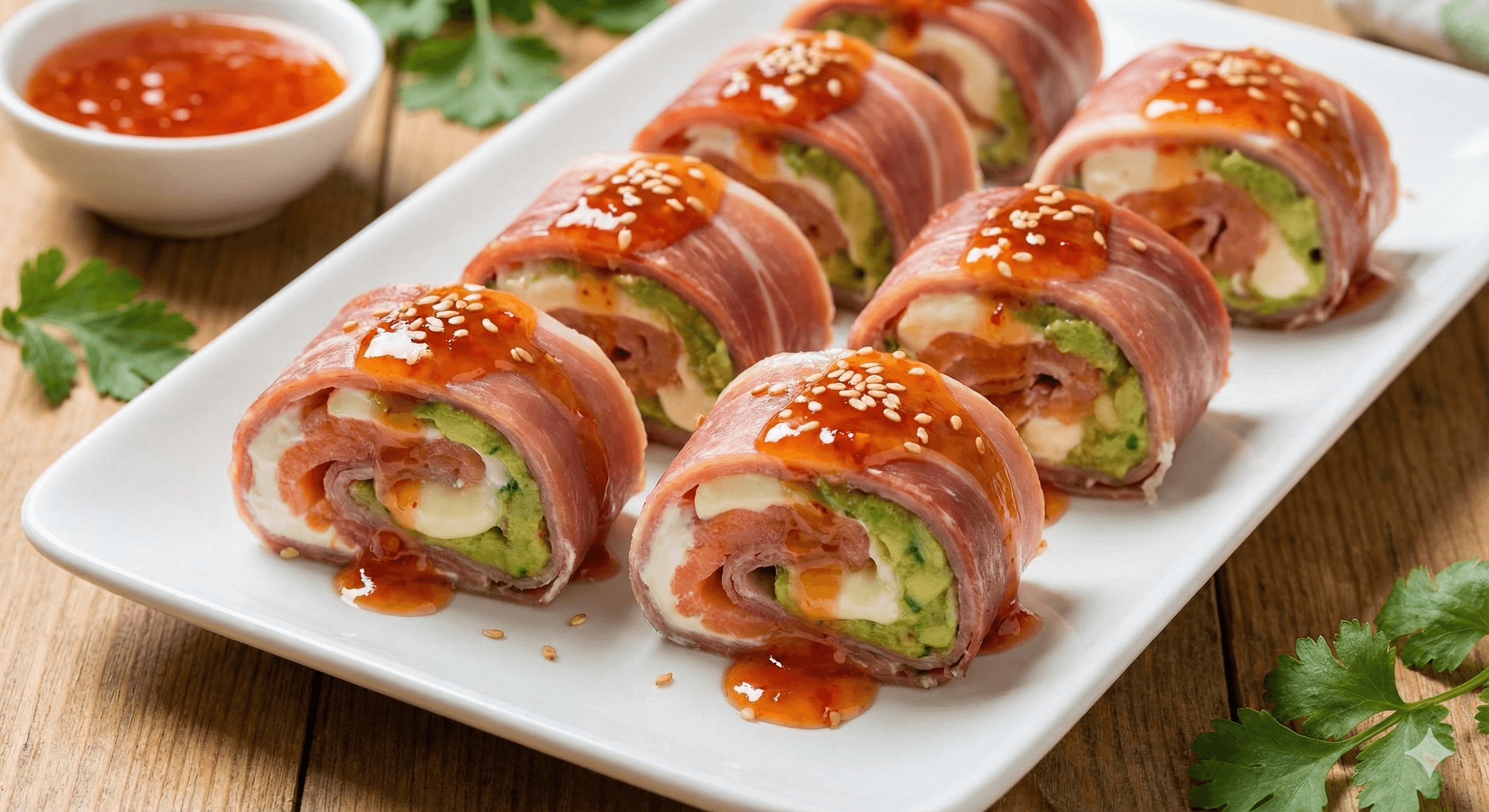 Rollitos de Jamón, Salmón y Guacamole